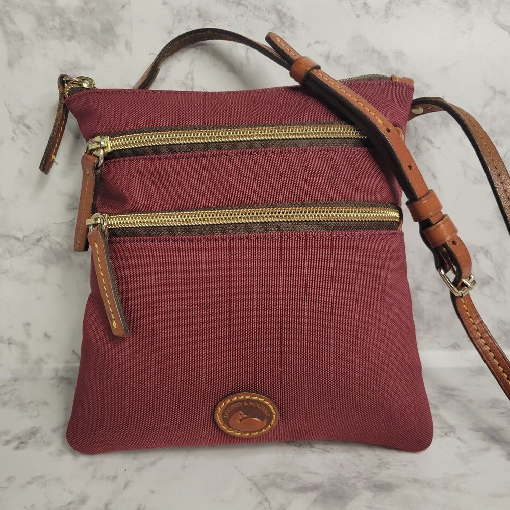 Dooney & Bourke Burgundy Crossbody Bag with Brown Leather Trim